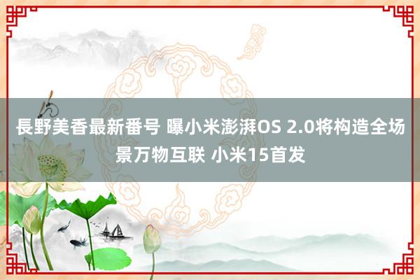 長野美香最新番号 曝小米澎湃OS 2.0将构造全场景万物互联 小米15首发