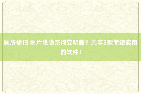 厕所偷拍 图片隐隐奈何变明晰？共享3款简短实用的软件！